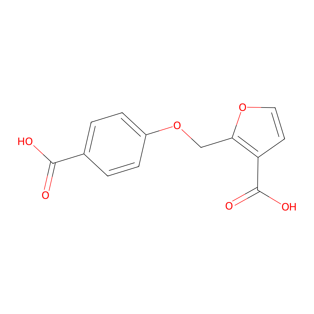 2-[(4-Carboxyphenoxy)methyl]furan-3-carboxylic acid molecular structure, CAS 332412-32-5