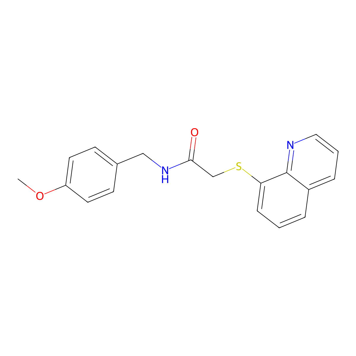 N-[(4-methoxyphenyl)methyl]-2-quinolin-8-ylsulfanylacetamide molecular structure, CAS 332412-51-8