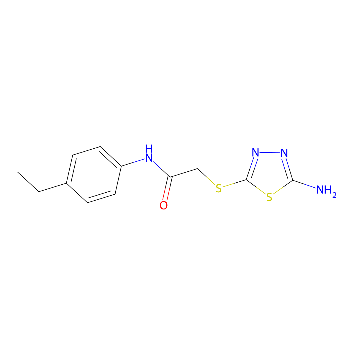 2-[(5-amino-1,3,4-thiadiazol-2-yl)sulfanyl]-N-(4-ethylphenyl)acetamide molecular structure, CAS 332412-59-6