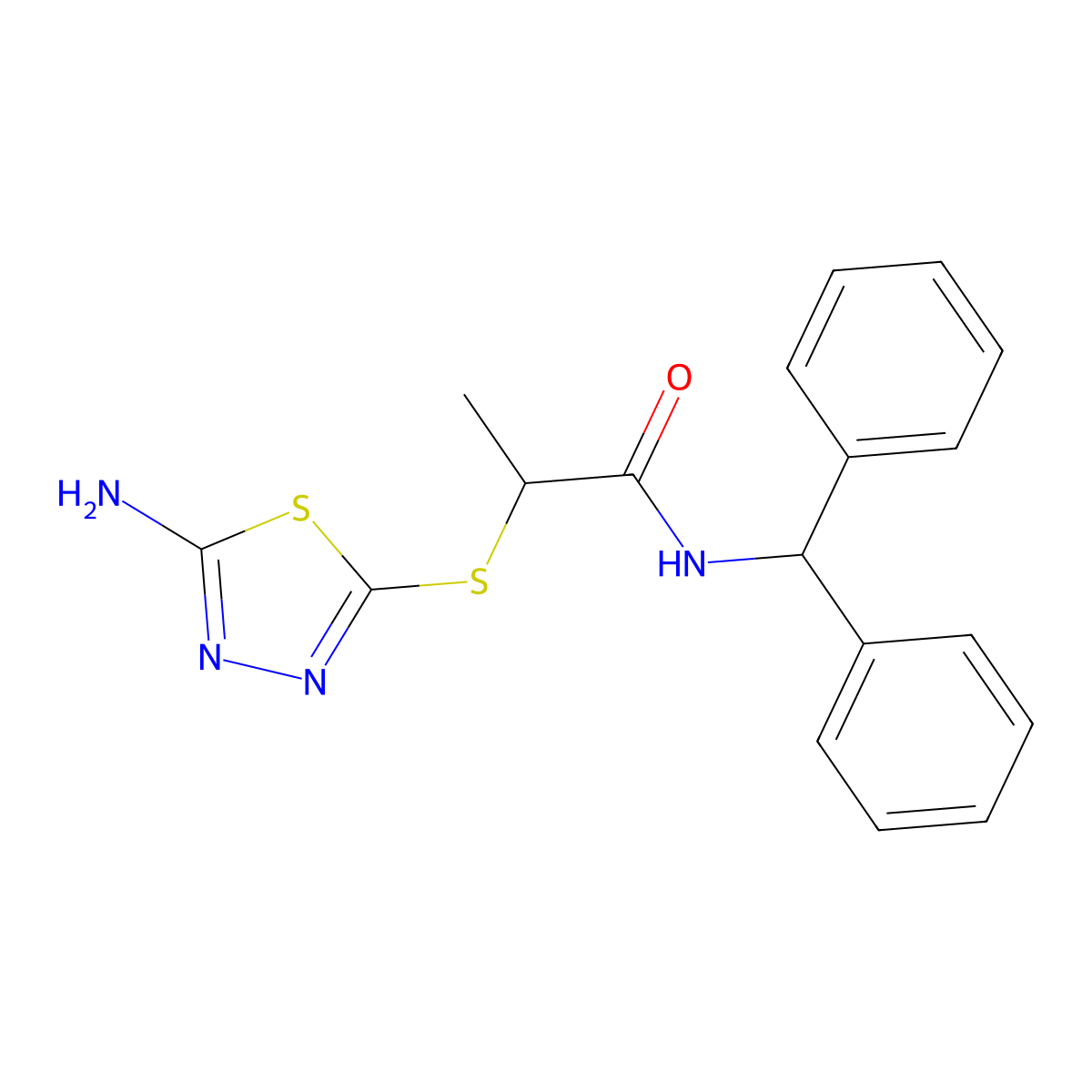 2-[(5-amino-1,3,4-thiadiazol-2-yl)sulfanyl]-N-(diphenylmethyl)propanamide molecular structure, CAS 332412-63-2