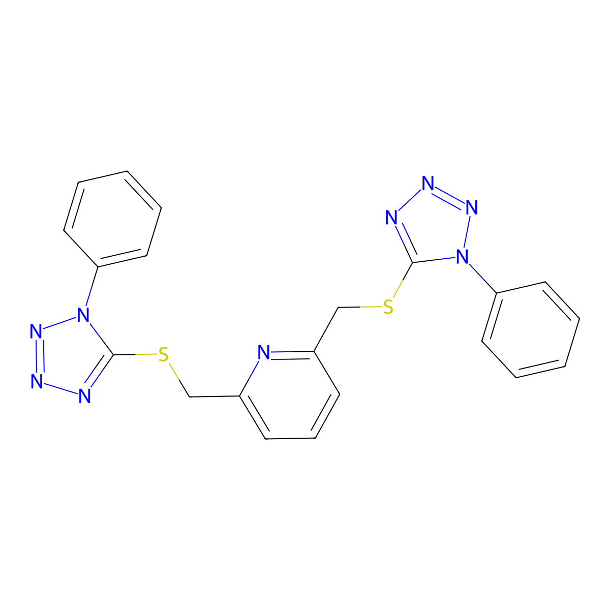 2,6-Bis-(1-phenyl-1H-tetrazol-5-ylsulfanylmethyl)-pyridine molecular structure, CAS 332412-69-8