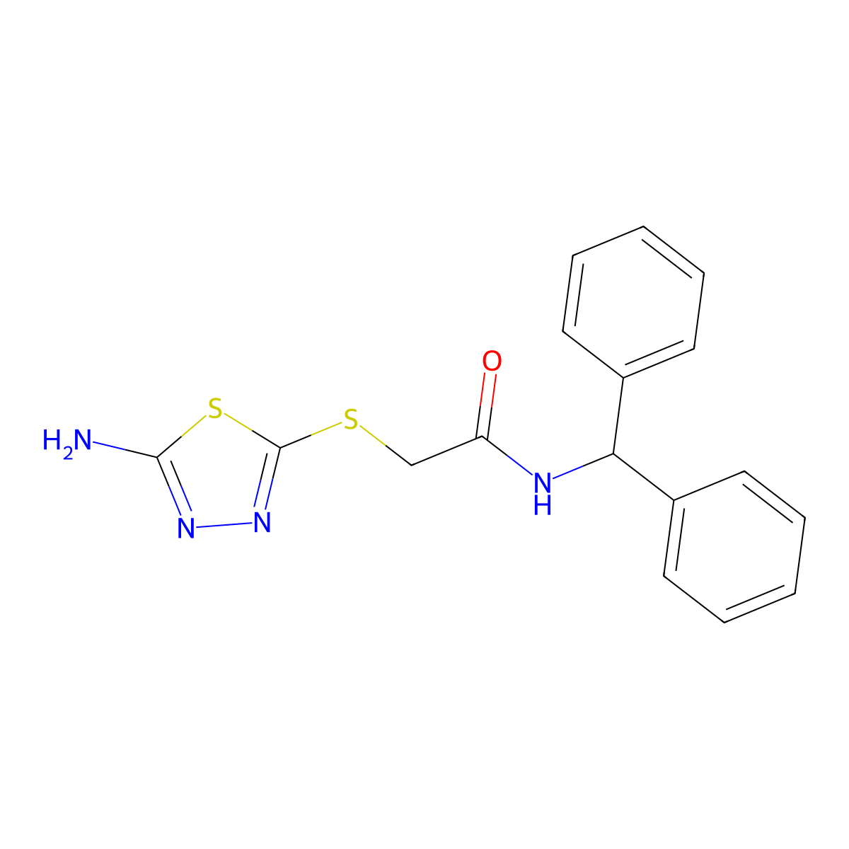 2-[(5-amino-1,3,4-thiadiazol-2-yl)thio]-N-(diphenylmethyl)acetamide molecular structure, CAS 332412-73-4
