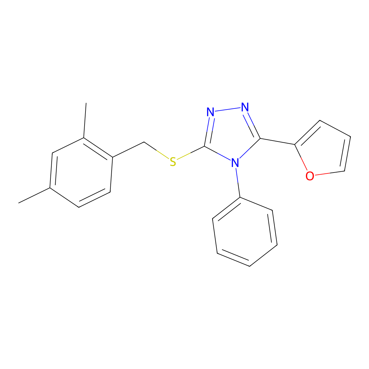 3-[(2,4-Dimethylphenyl)methylsulfanyl]-5-(furan-2-yl)-4-phenyl-1,2,4-triazole molecular structure, CAS 332412-80-3