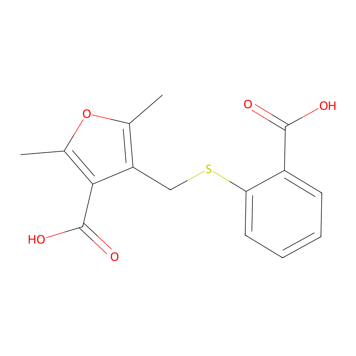 4-[(2-Carboxyphenyl)sulfanylmethyl]-2,5-dimethylfuran-3-carboxylic acid molecular structure, CAS 332412-82-5
