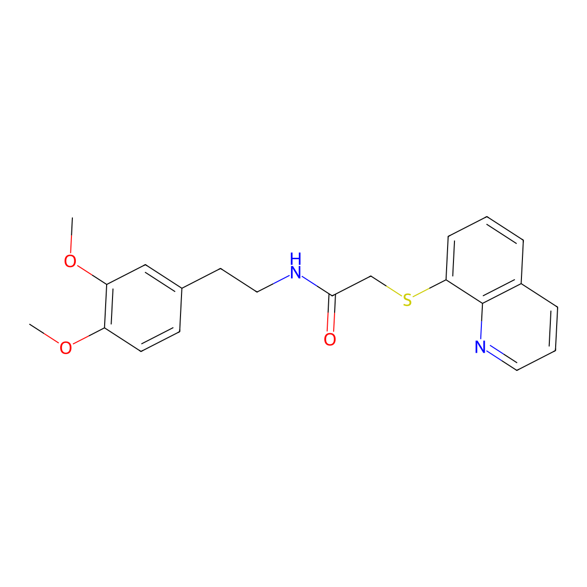 N-[2-(3,4-dimethoxyphenyl)ethyl]-2-quinolin-8-ylsulfanylacetamide molecular structure, CAS 332412-88-1