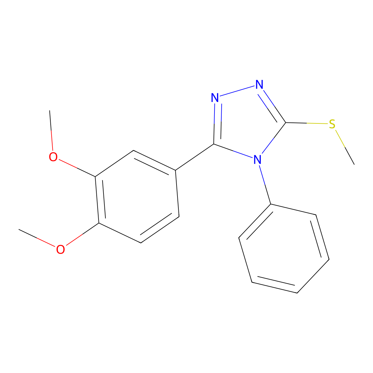3-(3,4-dimethoxyphenyl)-5-(methylsulfanyl)-4-phenyl-4H-1,2,4-triazole molecular structure, CAS 332413-05-5