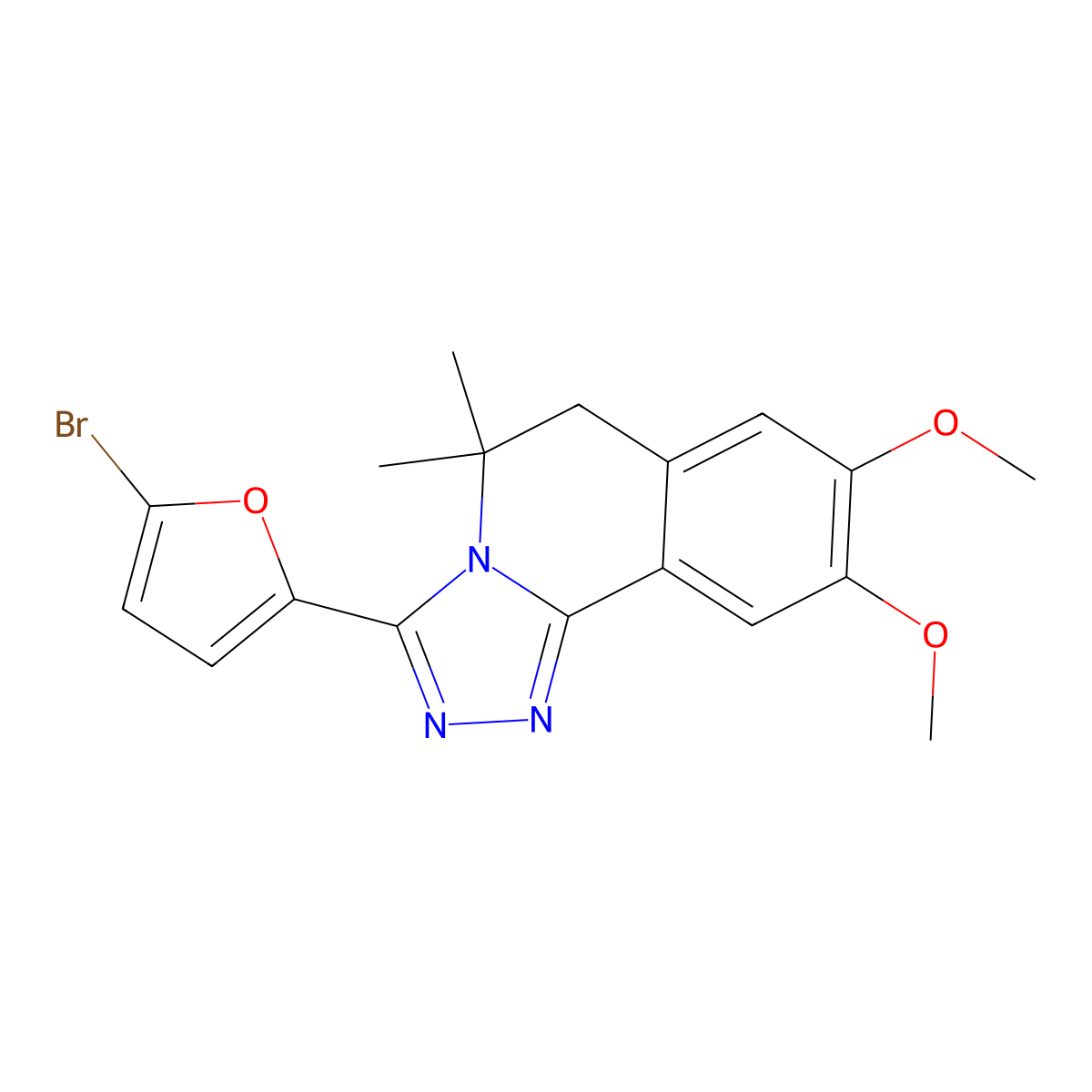 3-(5-bromofuran-2-yl)-8,9-dimethoxy-5,5-dimethyl-6H-[1,2,4]triazolo[3,4-a]isoquinoline molecular structure, CAS 332413-28-2