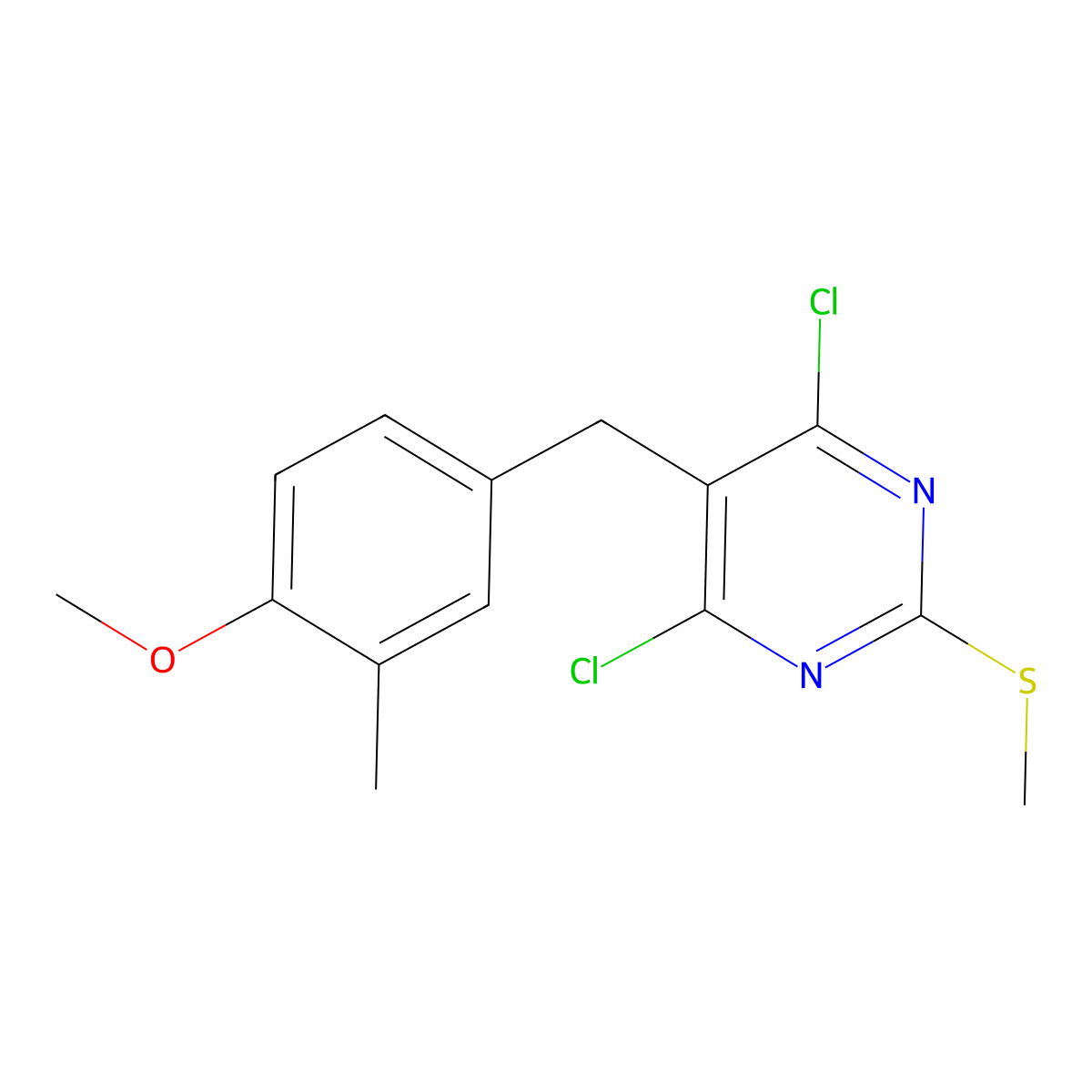 4,6-Dichloro-5-[(4-methoxy-3-methylphenyl)methyl]-2-methylsulfanylpyrimidine molecular structure, CAS 332414-22-9