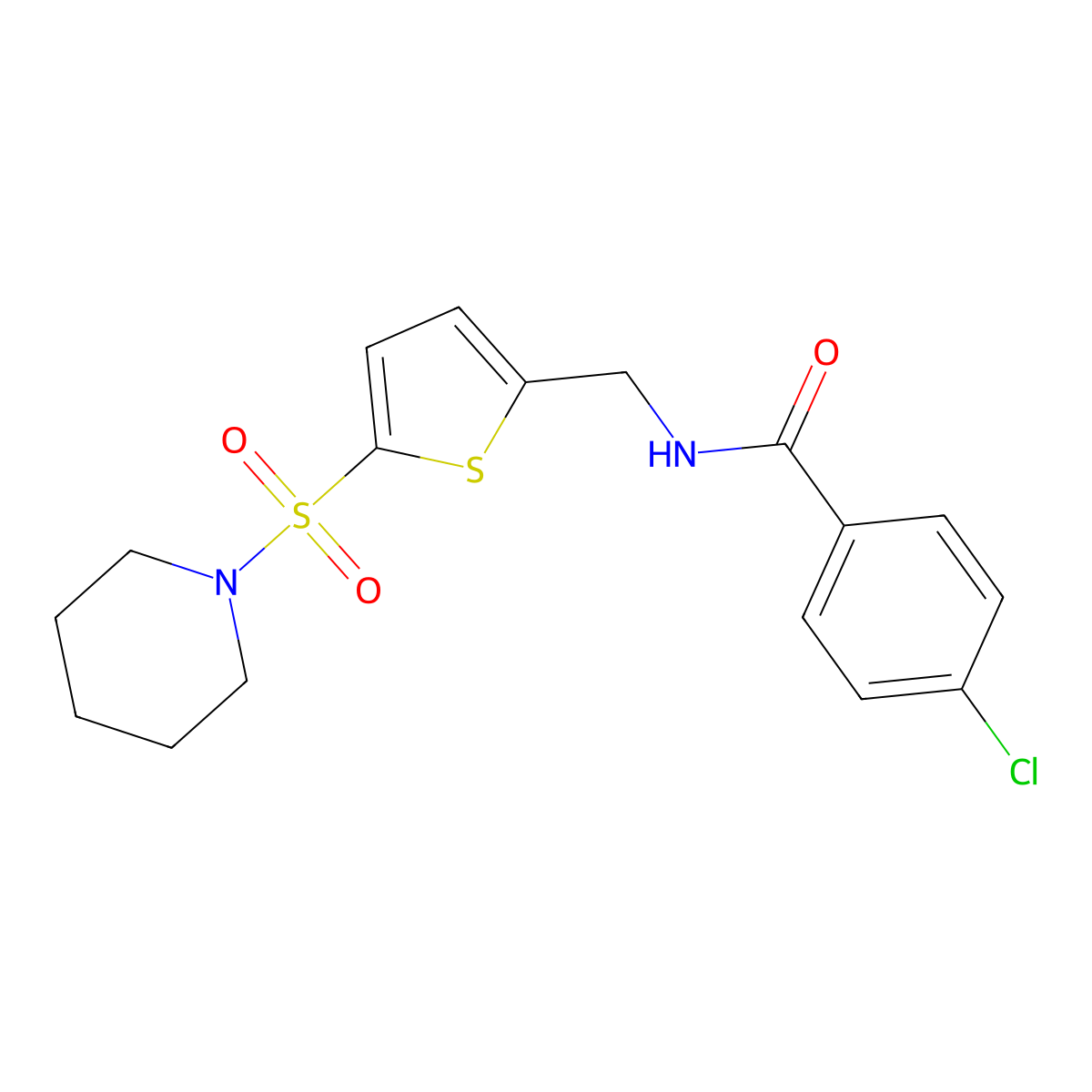 4-Chloro-N-{[5-(piperidine-1-sulfonyl)thiophen-2-YL]methyl}benzamide molecular structure, CAS 332416-15-6