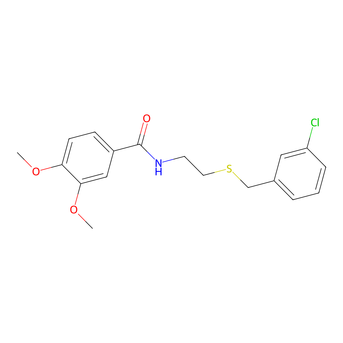 N-[2-[(3-chlorophenyl)methylsulfanyl]ethyl]-3,4-dimethoxybenzamide molecular structure, CAS 332419-80-4