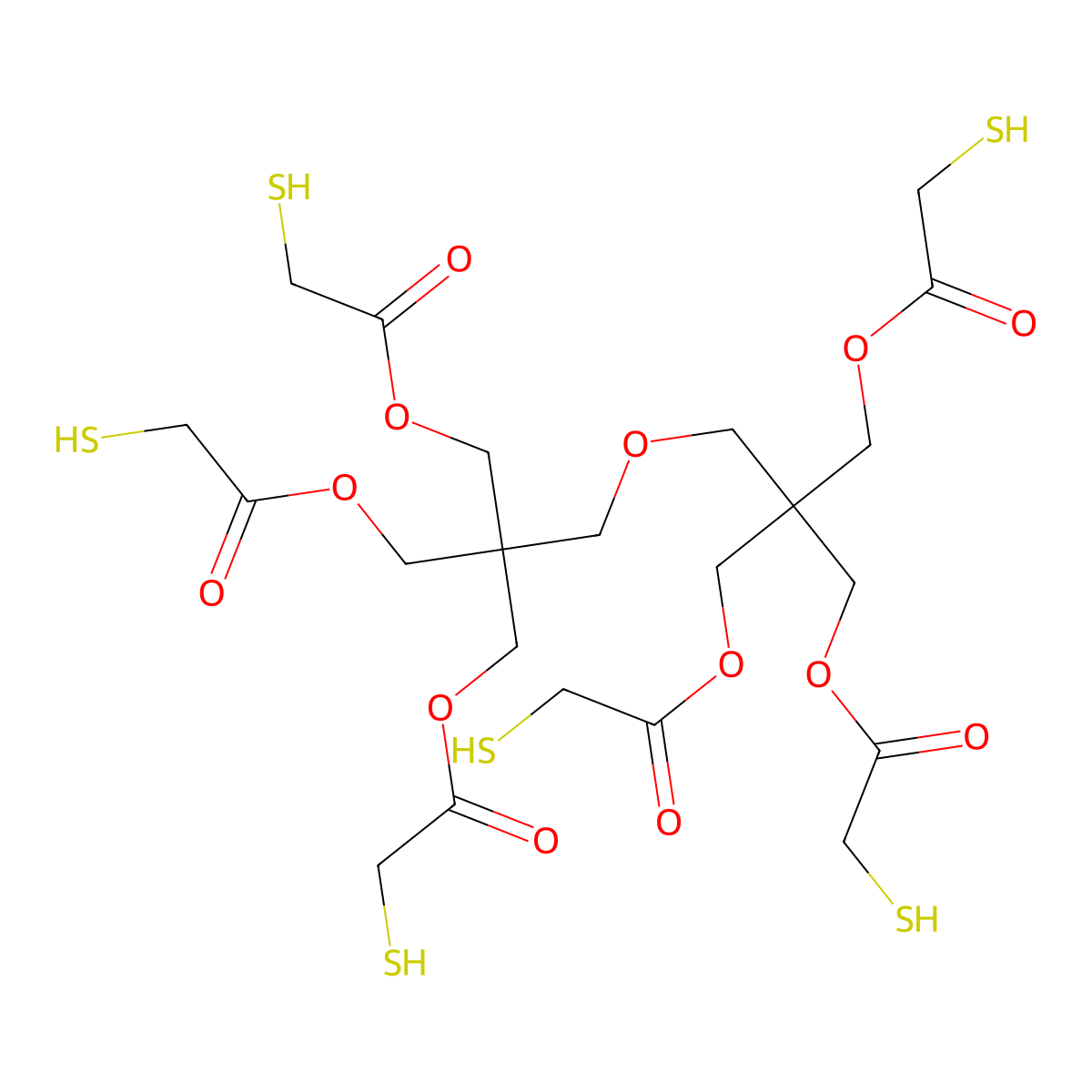 2-((3-((Mercaptoacetyl)oxy)-2,2-bis(((mercaptoacetyl)oxy)methyl)propoxy)methyl)-2-(((mercaptoacetyl)oxy)methyl)-1,3-propanediyl bis(mercaptoacetate) molecular structure, CAS 33250-21-4