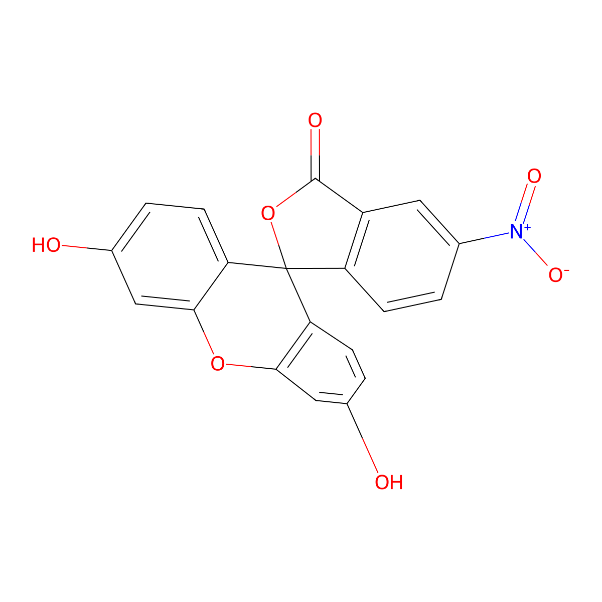 Spiro(isobenzofuran-1(3H),9'-(9H)xanthen)-3-one, 3',6'-dihydroxy-5-nitro- molecular structure, CAS 3326-35-0