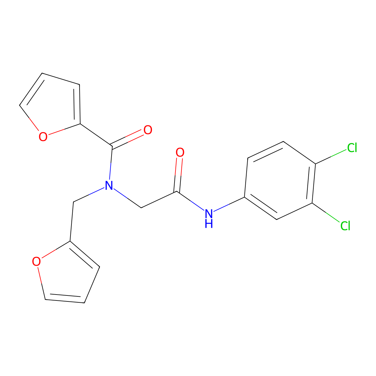N-(2-((3,4-Dichlorophenyl)amino)-2-oxoethyl)-N-(furan-2-ylmethyl)furan-2-carboxamide molecular structure, CAS 332848-64-3