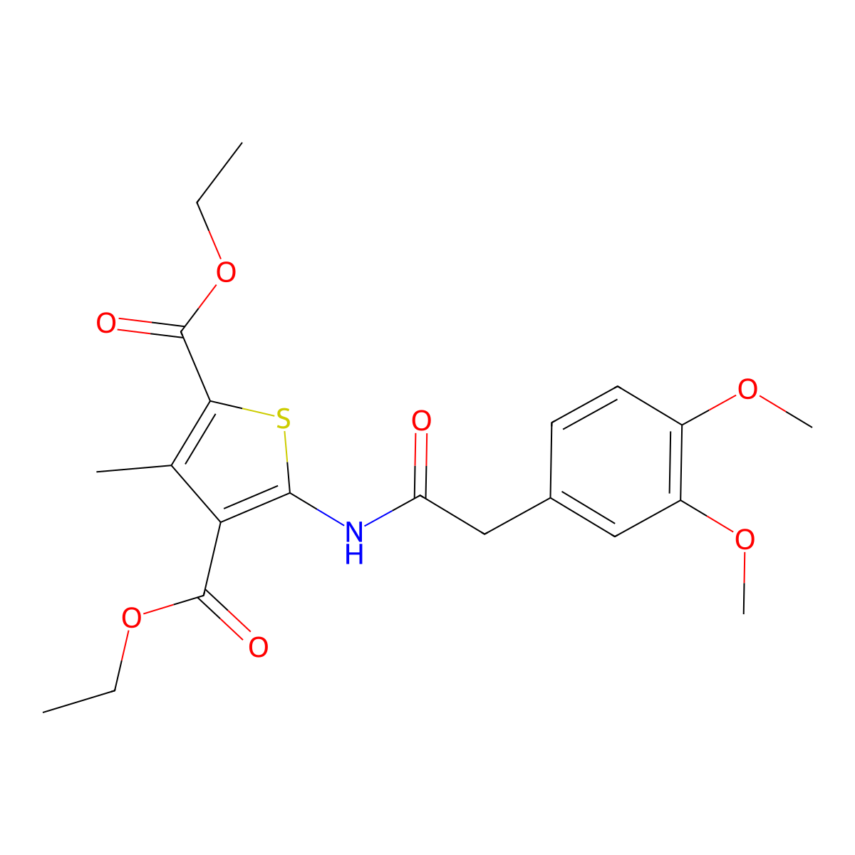 Diethyl 5-[[2-(3,4-dimethoxyphenyl)acetyl]amino]-3-methylthiophene-2,4-dicarboxylate molecular structure, CAS 332849-54-4