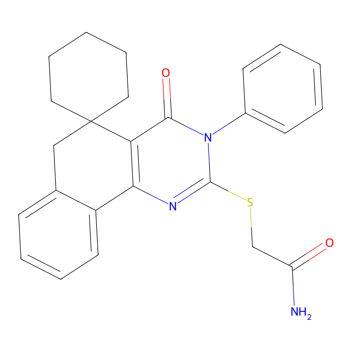 2-(4-oxo-3-phenylspiro[6H-benzo[h]quinazoline-5,1'-cyclohexane]-2-yl)sulfanylacetamide molecular structure, CAS 332849-64-6