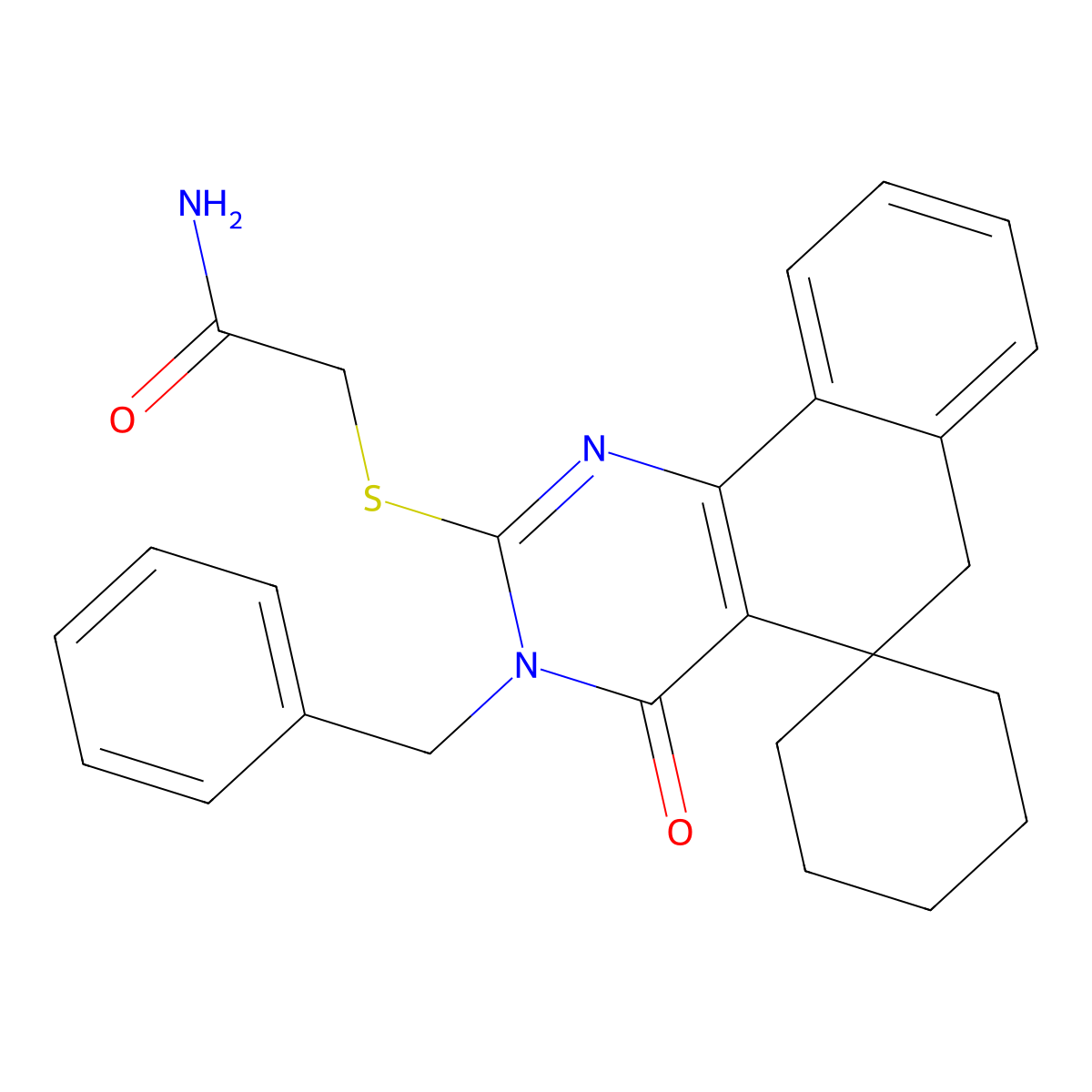 2-(3-benzyl-4-oxospiro[6H-benzo[h]quinazoline-5,1'-cyclohexane]-2-yl)sulfanylacetamide molecular structure, CAS 332849-67-9