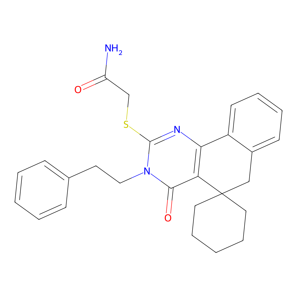 2-[4-oxo-3-(2-phenylethyl)spiro[6H-benzo[h]quinazoline-5,1'-cyclohexane]-2-yl]sulfanylacetamide molecular structure, CAS 332849-69-1