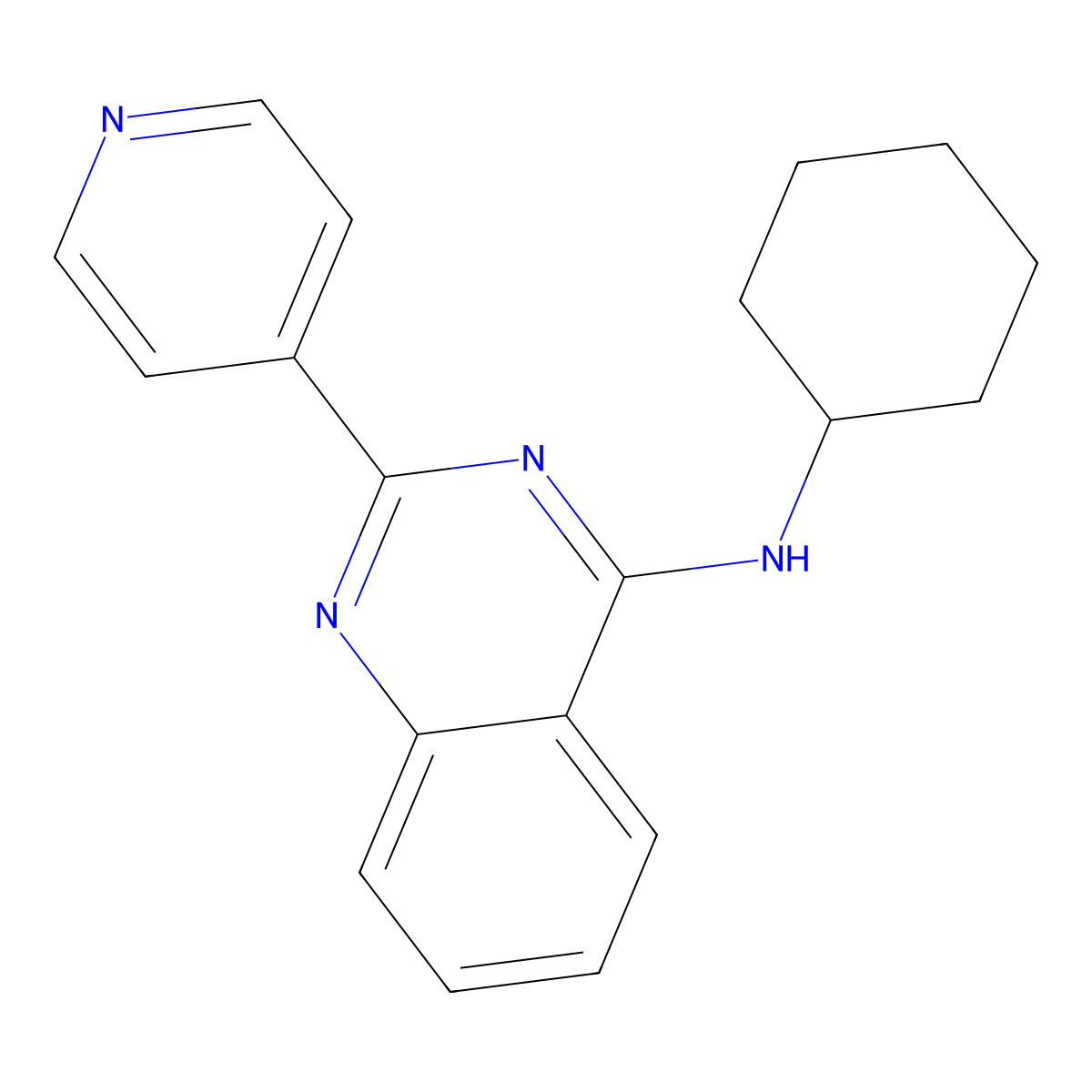 N-cyclohexyl-2-(pyridin-4-yl)quinazolin-4-amine molecular structure, CAS 332850-36-9