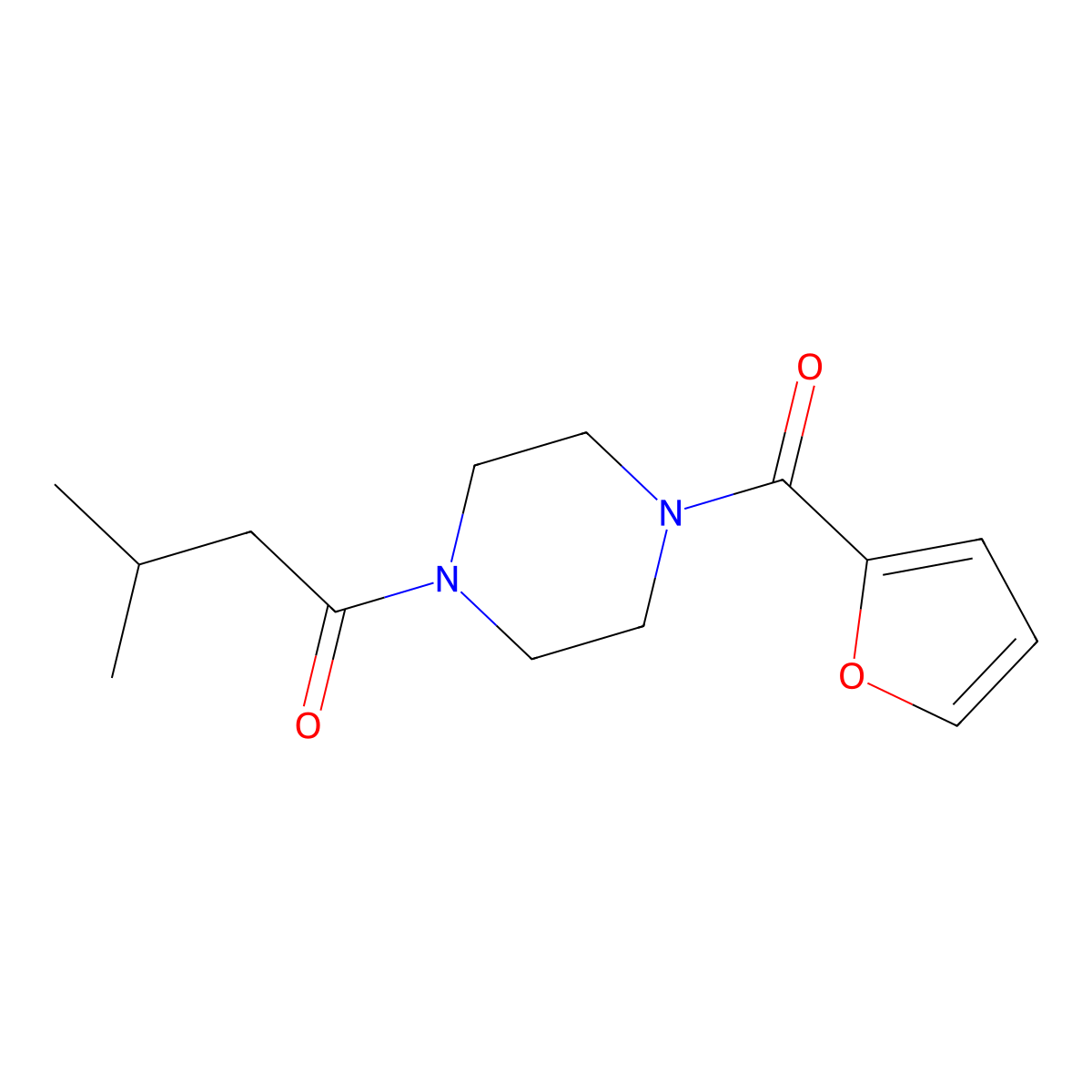 1-[4-(Furan-2-carbonyl)piperazin-1-yl]-3-methylbutan-1-one molecular structure, CAS 332850-92-7