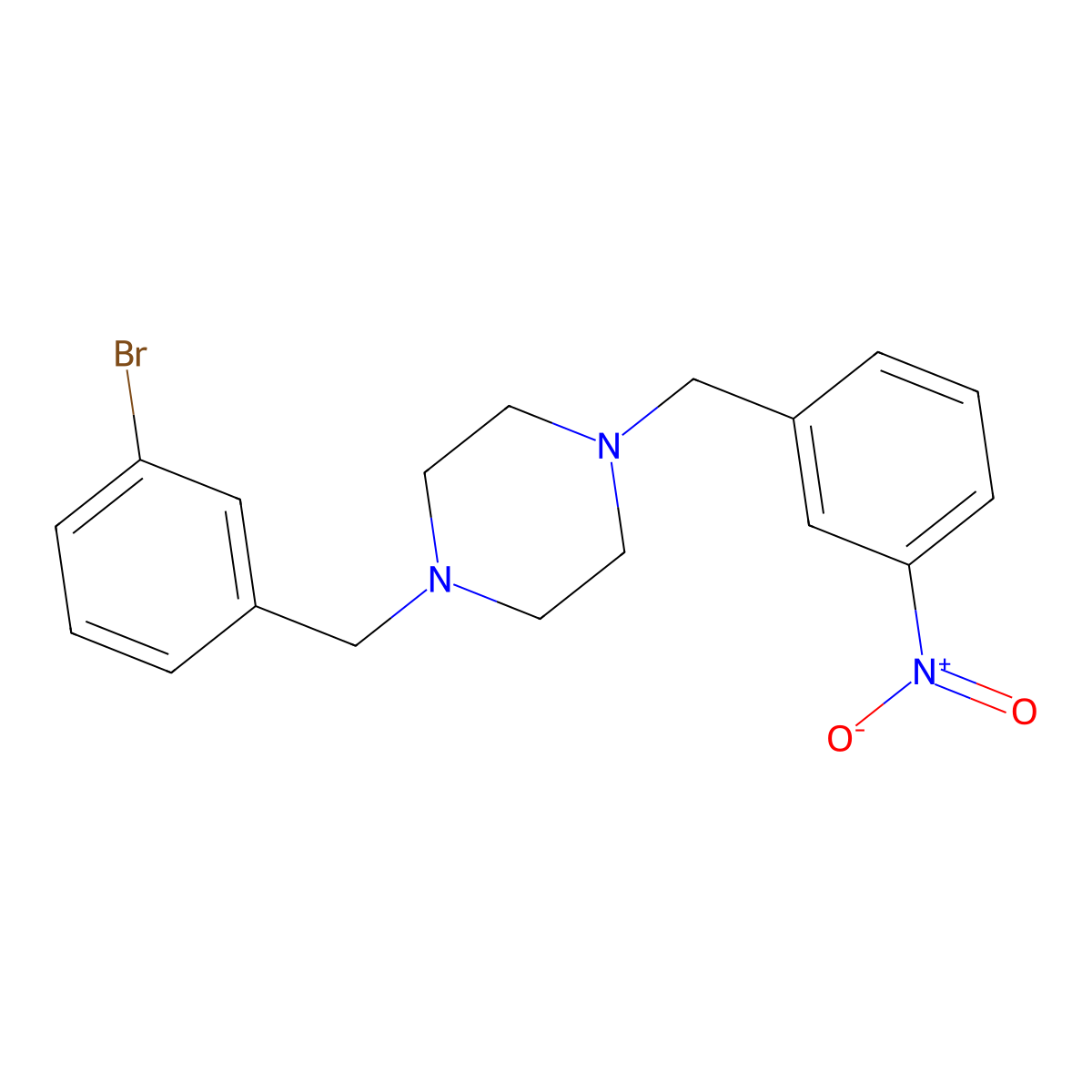 1-[(3-Bromophenyl)methyl]-4-[(3-nitrophenyl)methyl]piperazine molecular structure, CAS 332851-23-7