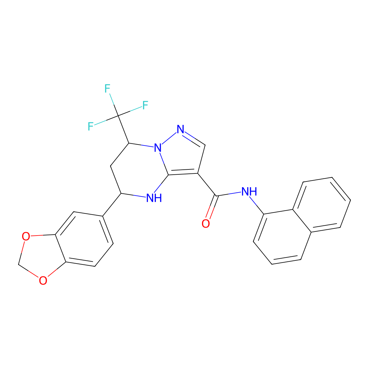 5-(1,3-benzodioxol-5-yl)-N-(naphthalen-1-yl)-7-(trifluoromethyl)-4,5,6,7-tetrahydropyrazolo[1,5-a]pyrimidine-3-carboxamide molecular structure, CAS 332851-30-6