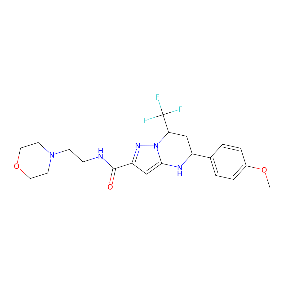 5-(4-methoxyphenyl)-N-(2-morpholin-4-ylethyl)-7-(trifluoromethyl)-1,5,6,7-tetrahydropyrazolo[1,5-a]pyrimidine-2-carboxamide molecular structure, CAS 332851-38-4