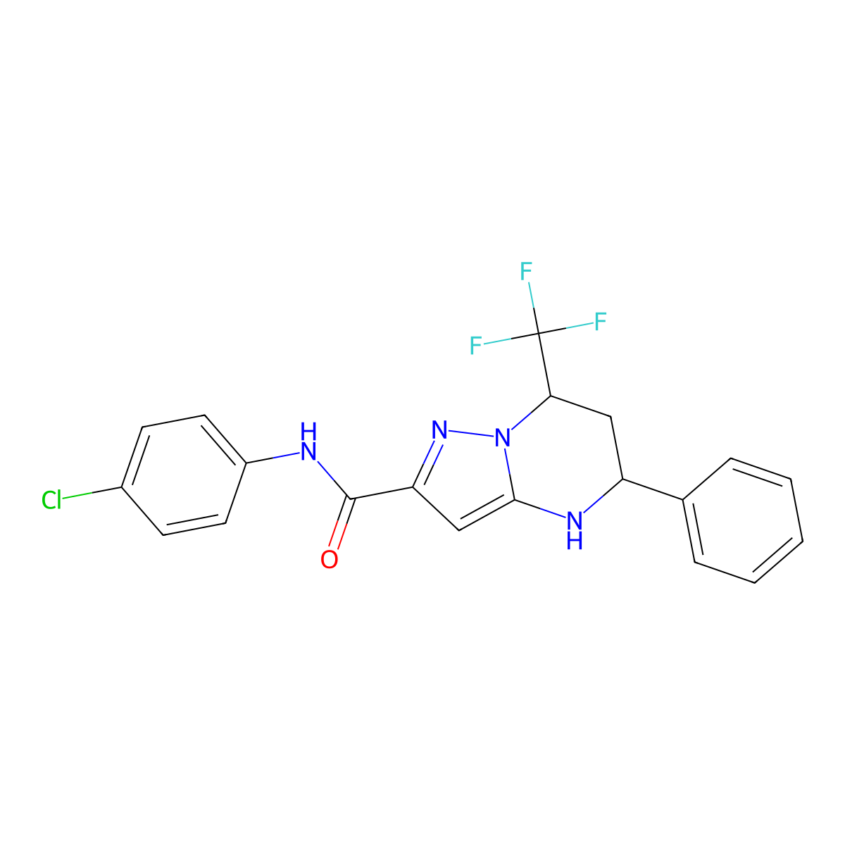 N-(4-chlorophenyl)-5-phenyl-7-(trifluoromethyl)-4,5,6,7-tetrahydropyrazolo[1,5-a]pyrimidine-2-carboxamide molecular structure, CAS 332851-46-4