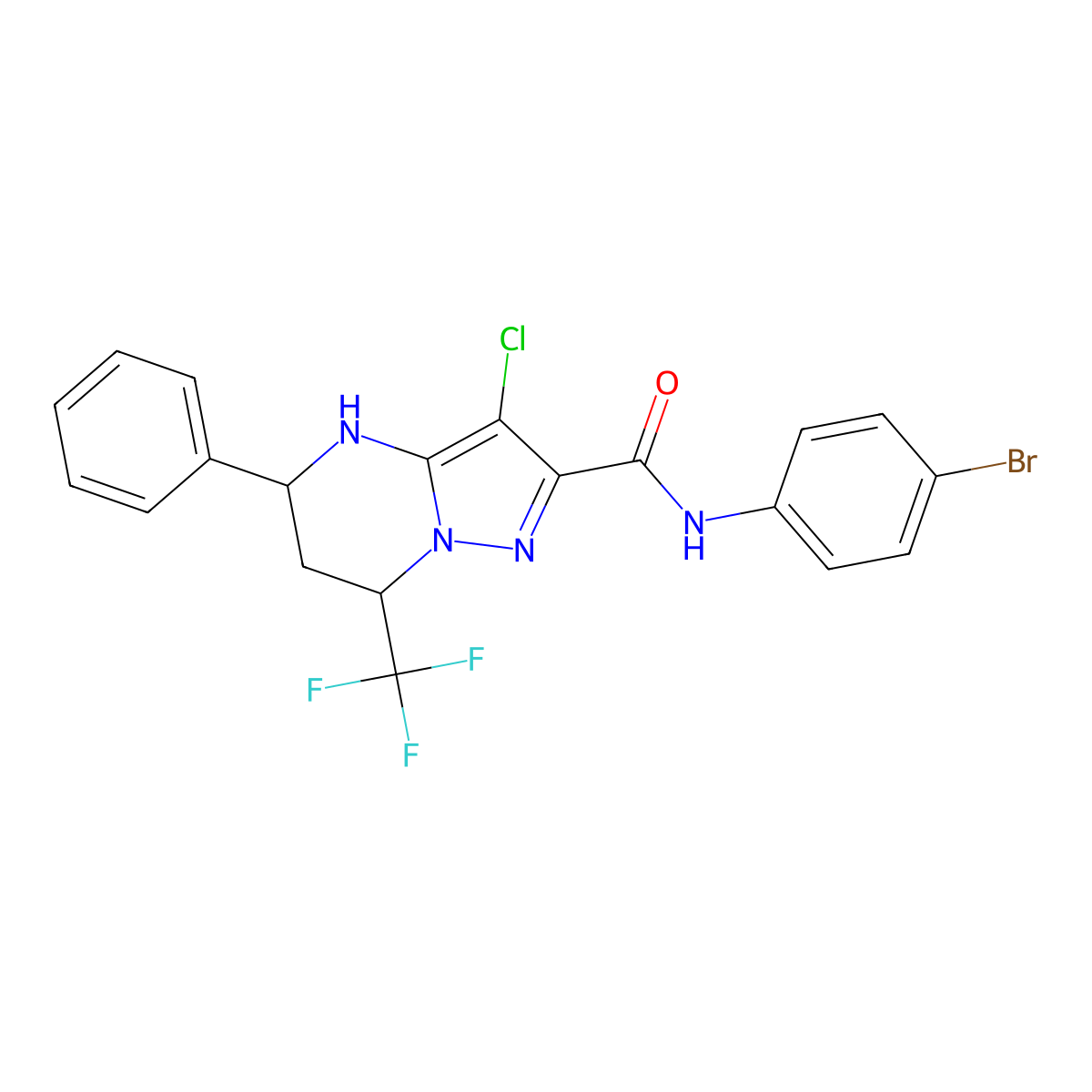 N-(4-bromophenyl)-3-chloro-5-phenyl-7-(trifluoromethyl)-4,5,6,7-tetrahydropyrazolo[1,5-a]pyrimidine-2-carboxamide molecular structure, CAS 332851-74-8