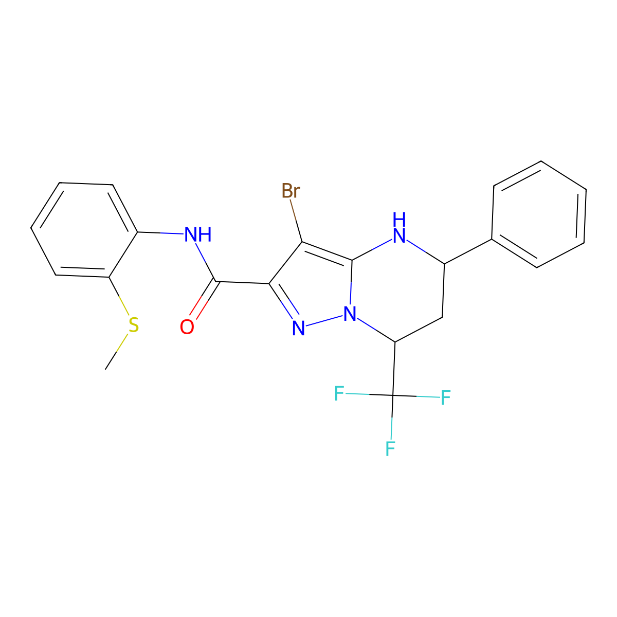 3-bromo-N-[2-(methylsulfanyl)phenyl]-5-phenyl-7-(trifluoromethyl)-4,5,6,7-tetrahydropyrazolo[1,5-a]pyrimidine-2-carboxamide molecular structure, CAS 332852-05-8