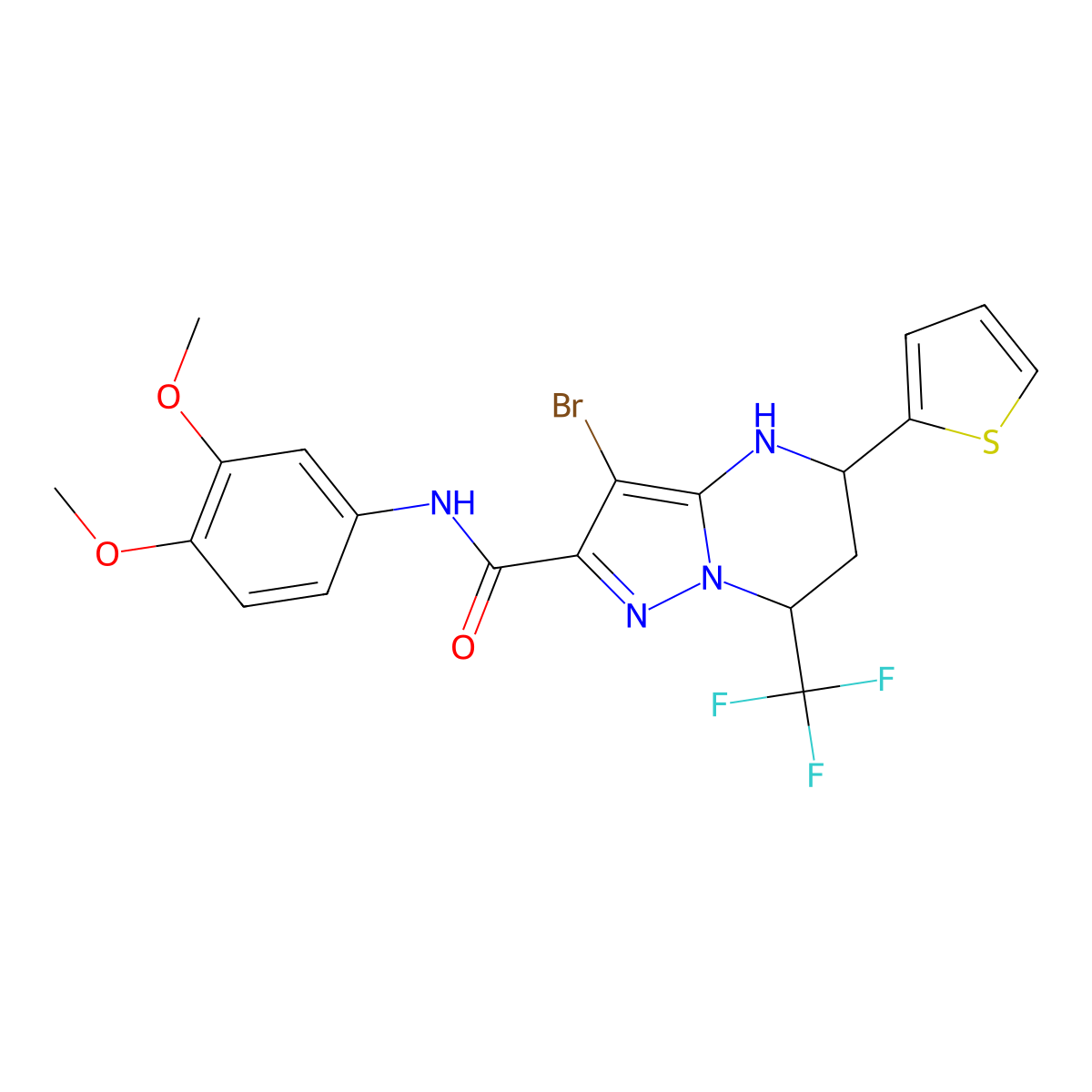 3-bromo-N-(3,4-dimethoxyphenyl)-5-(2-thienyl)-7-(trifluoromethyl)-4,5,6,7-tetrahydropyrazolo[1,5-a]pyrimidine-2-carboxamide molecular structure, CAS 332852-59-2