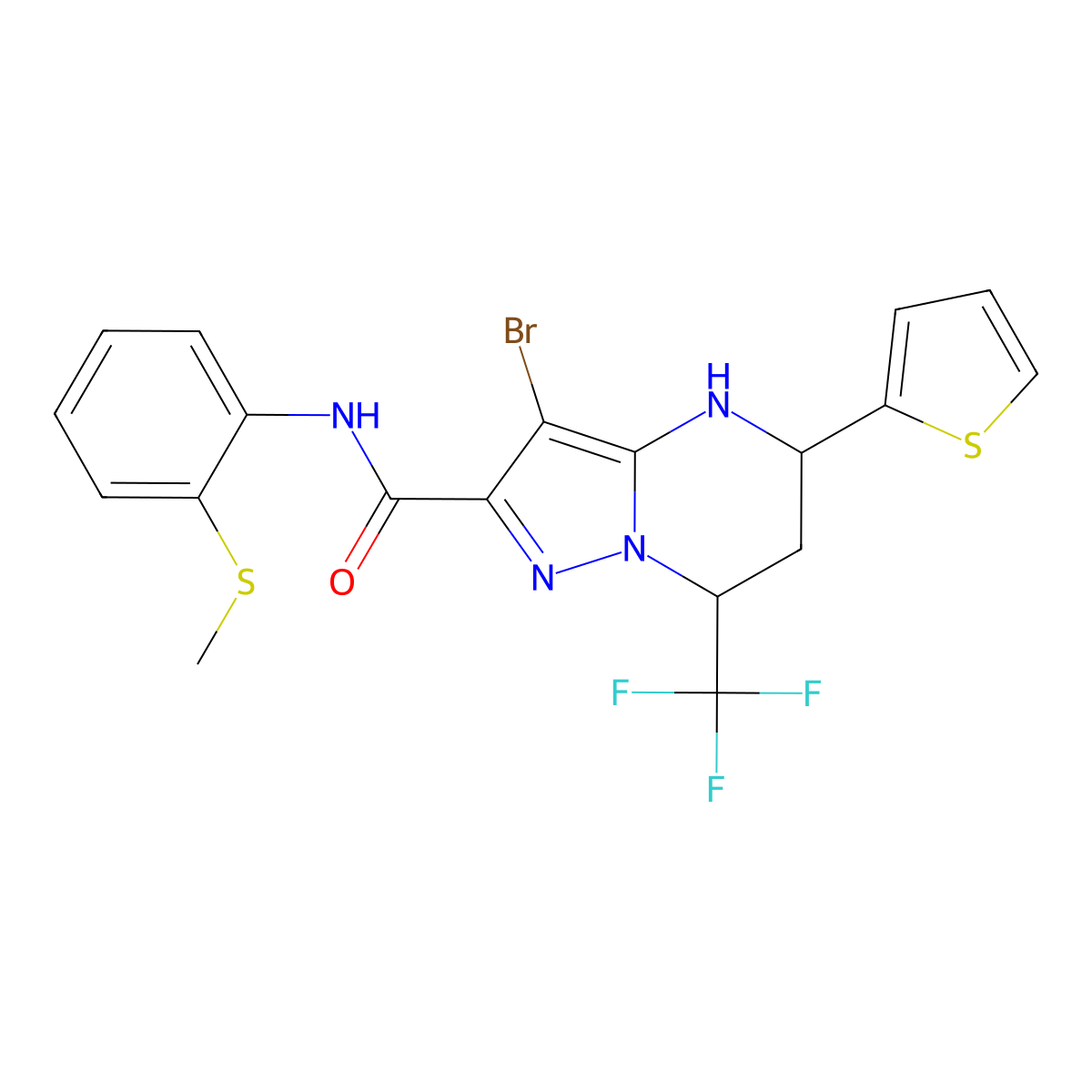 3-bromo-N-[2-(methylsulfanyl)phenyl]-5-(2-thienyl)-7-(trifluoromethyl)-4,5,6,7-tetrahydropyrazolo[1,5-a]pyrimidine-2-carboxamide molecular structure, CAS 332852-62-7