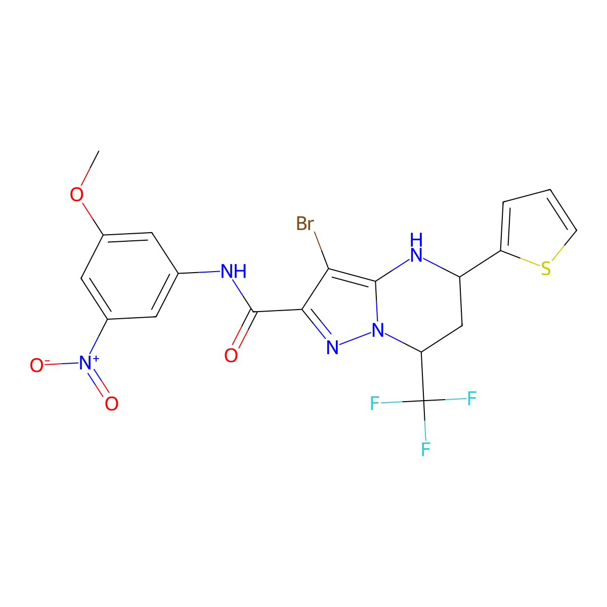 3-bromo-N-(3-methoxy-5-nitrophenyl)-5-(thiophen-2-yl)-7-(trifluoromethyl)-4,5,6,7-tetrahydropyrazolo[1,5-a]pyrimidine-2-carboxamide molecular structure, CAS 332852-67-2