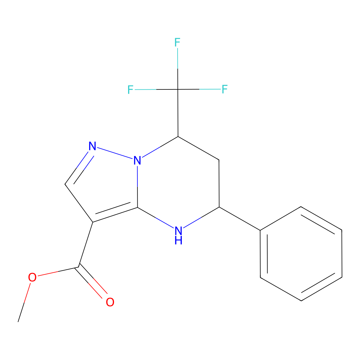 Methyl 5-phenyl-7-(trifluoromethyl)-4,5,6,7-tetrahydropyrazolo[1,5-a]pyrimidine-3-carboxylate molecular structure, CAS 332853-52-8