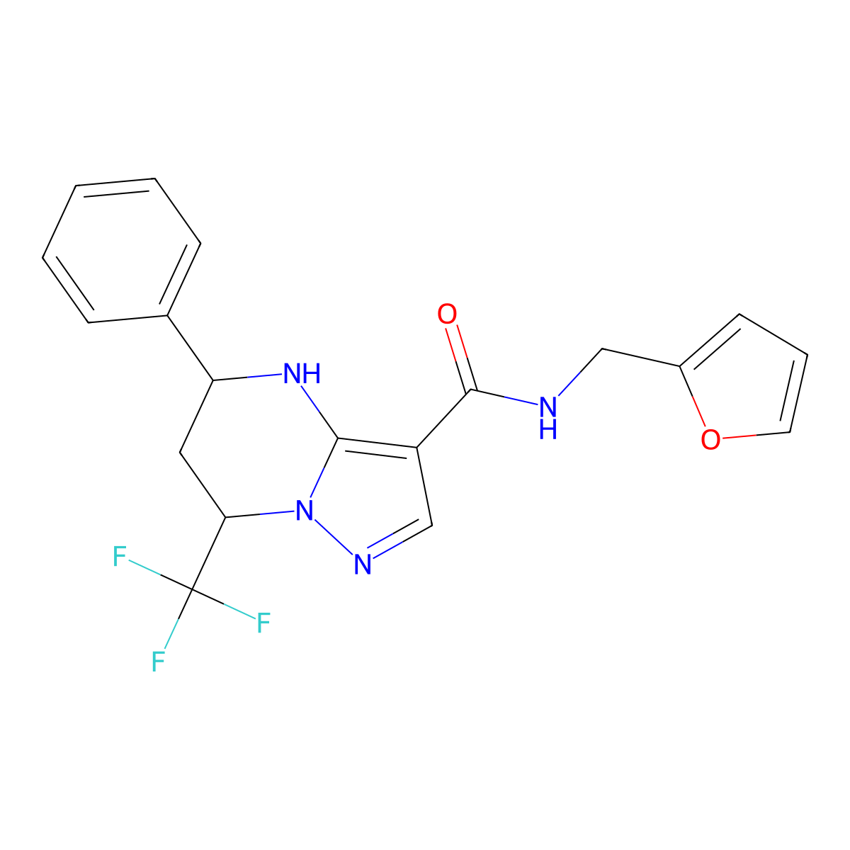 N-(2-furylmethyl)-5-phenyl-7-(trifluoromethyl)-4,5,6,7-tetrahydropyrazolo[1,5-a]pyrimidine-3-carboxamide molecular structure, CAS 332853-59-5
