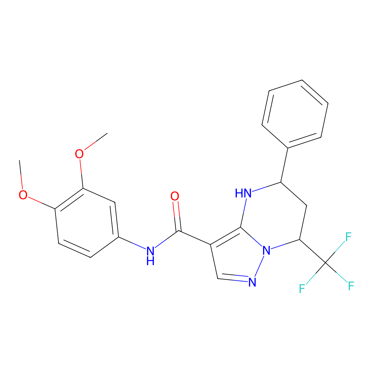 N-(3,4-dimethoxyphenyl)-5-phenyl-7-(trifluoromethyl)-4,5,6,7-tetrahydropyrazolo[1,5-a]pyrimidine-3-carboxamide molecular structure, CAS 332853-61-9