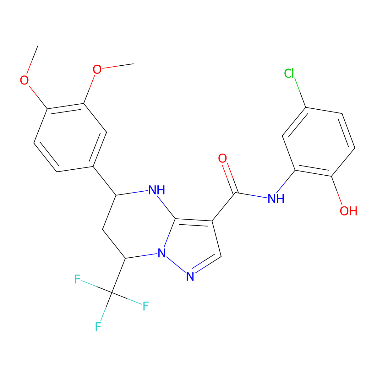 N-(5-chloro-2-hydroxyphenyl)-5-(3,4-dimethoxyphenyl)-7-(trifluoromethyl)-4,5,6,7-tetrahydropyrazolo[1,5-a]pyrimidine-3-carboxamide molecular structure, CAS 332853-93-7