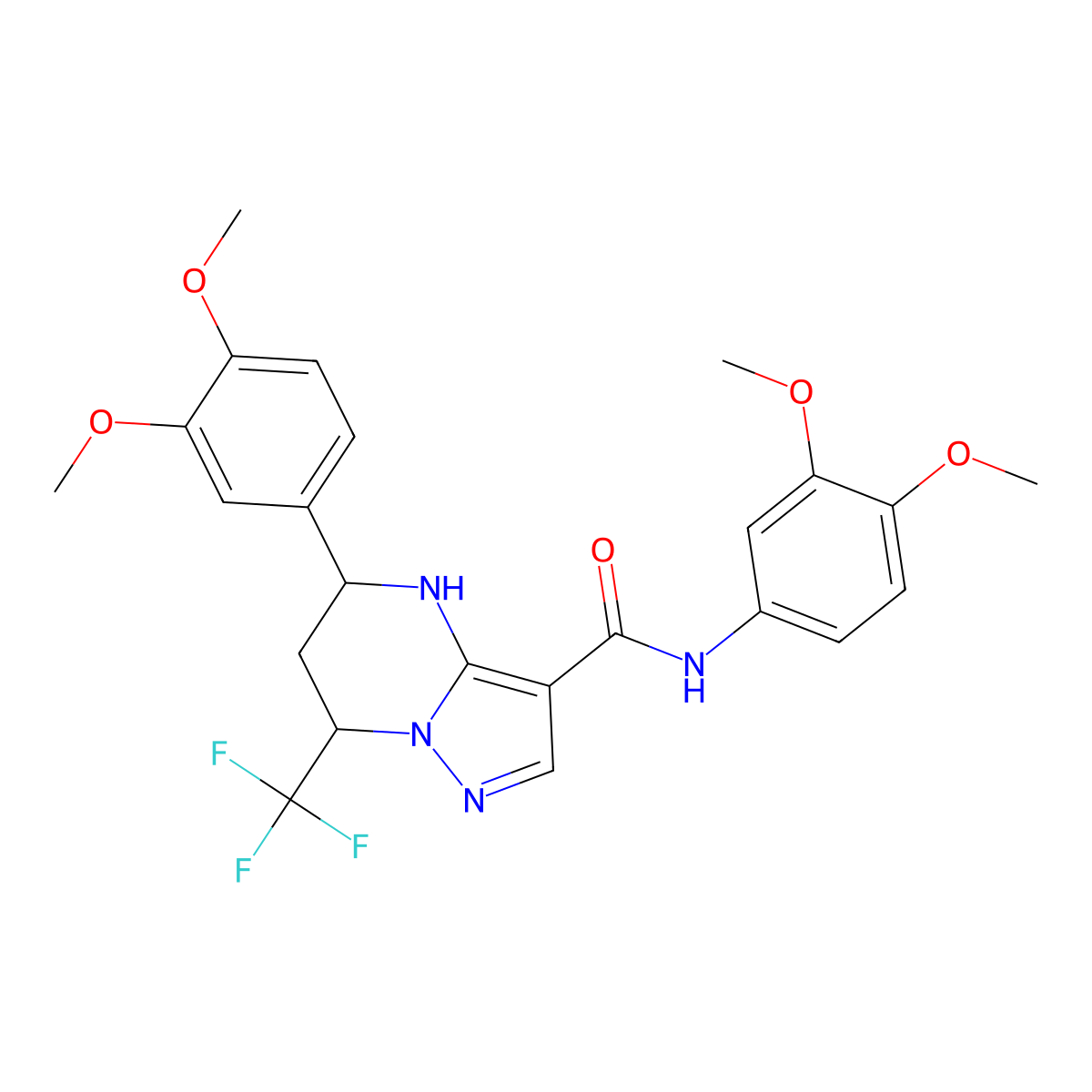N,5-bis(3,4-dimethoxyphenyl)-7-(trifluoromethyl)-4,5,6,7-tetrahydropyrazolo[1,5-a]pyrimidine-3-carboxamide molecular structure, CAS 332854-00-9