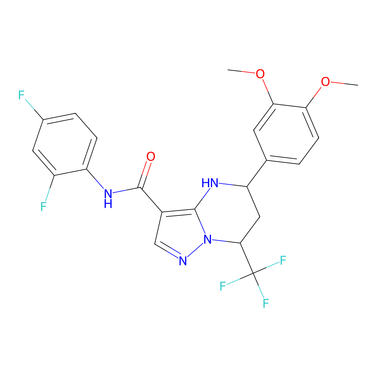 N-(2,4-difluorophenyl)-5-(3,4-dimethoxyphenyl)-7-(trifluoromethyl)-4,5,6,7-tetrahydropyrazolo[1,5-a]pyrimidine-3-carboxamide molecular structure, CAS 332854-04-3