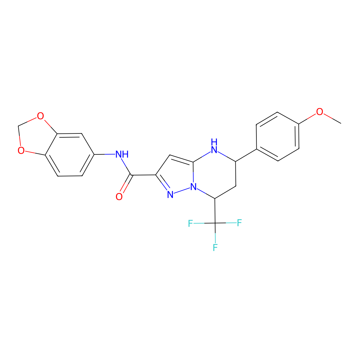 N-(1,3-benzodioxol-5-yl)-5-(4-methoxyphenyl)-7-(trifluoromethyl)-1,5,6,7-tetrahydropyrazolo[1,5-a]pyrimidine-2-carboxamide molecular structure, CAS 332854-13-4