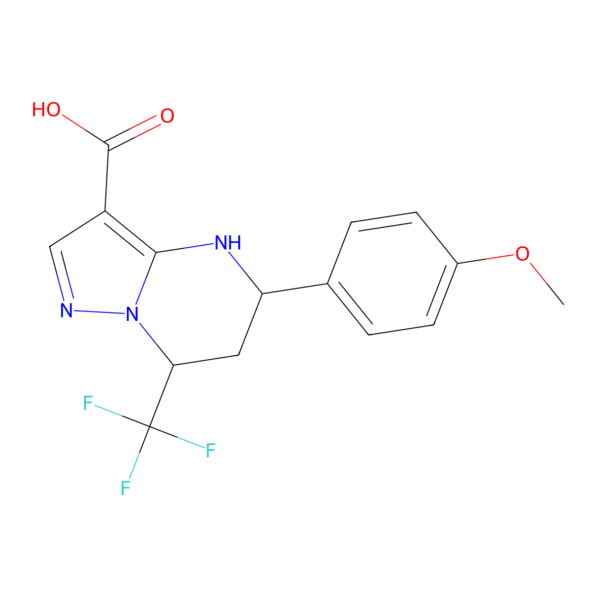 5-(4-Methoxyphenyl)-7-(trifluoromethyl)-4,5,6,7-tetrahydropyrazolo[1,5-a]pyrimidine-3-carboxylic acid molecular structure, CAS 332854-19-0