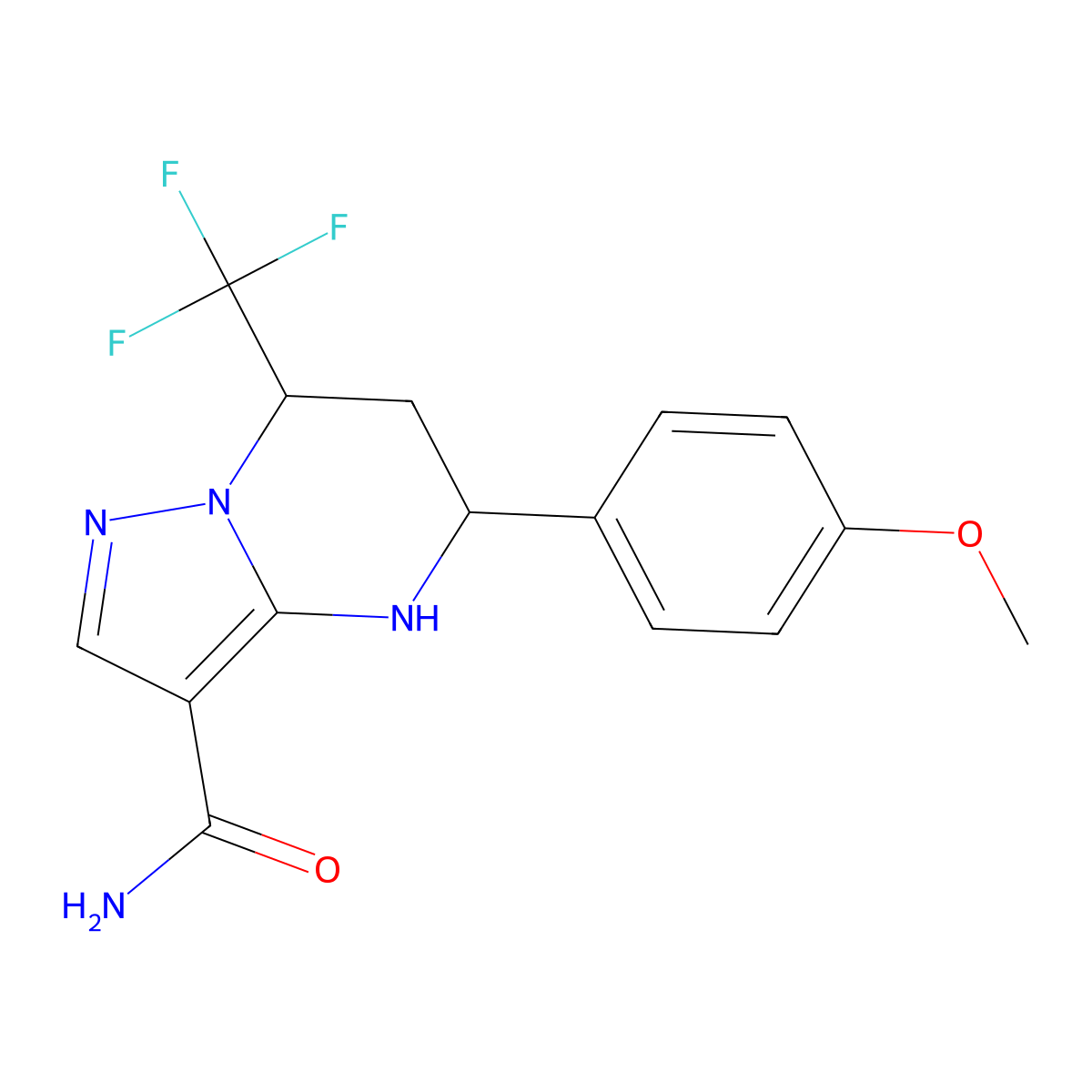 5-(4-Methoxyphenyl)-7-(trifluoromethyl)-4,5,6,7-tetrahydropyrazolo[1,5-a]pyrimidine-3-carboxamide molecular structure, CAS 332854-20-3