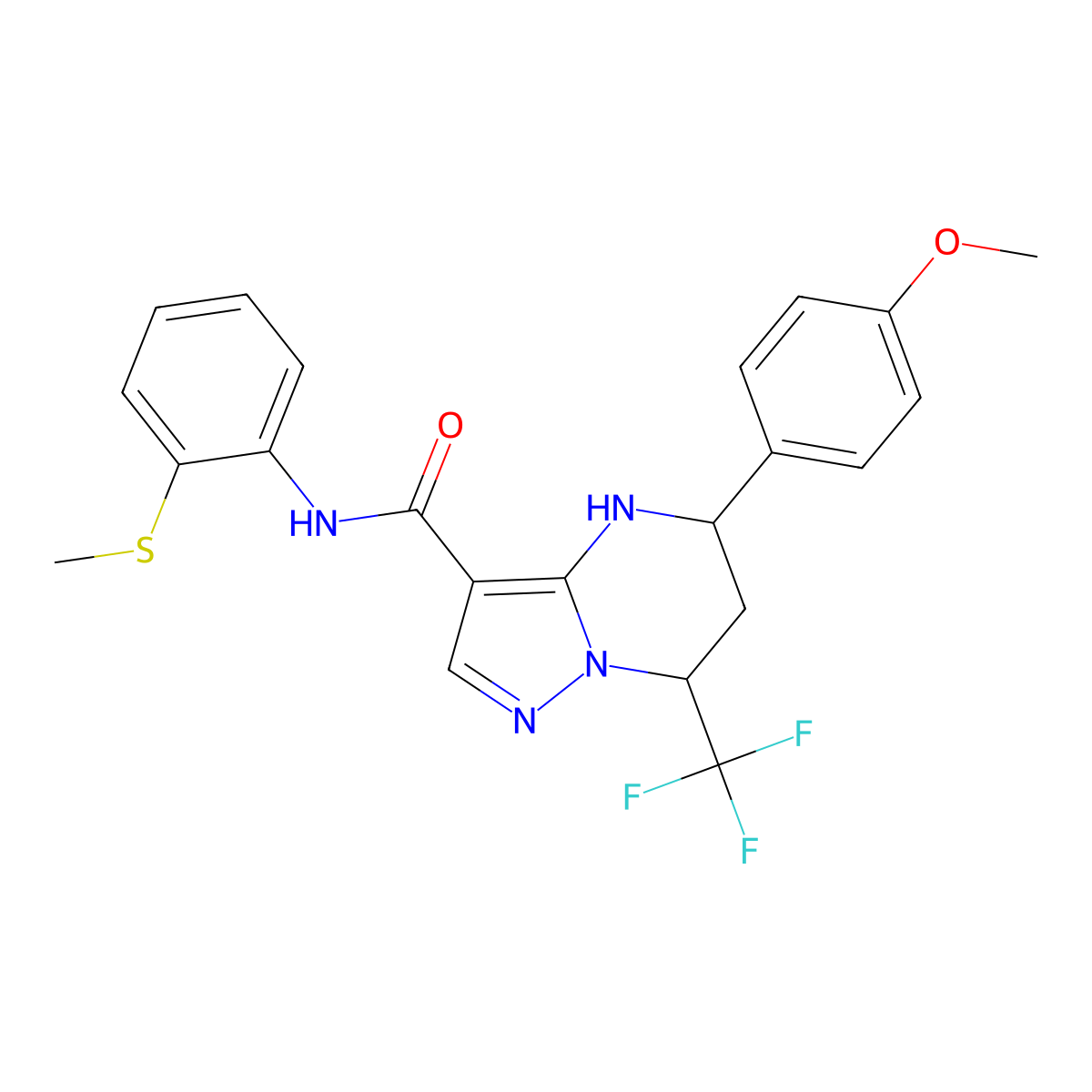 5-(4-methoxyphenyl)-N-[2-(methylsulfanyl)phenyl]-7-(trifluoromethyl)-4,5,6,7-tetrahydropyrazolo[1,5-a]pyrimidine-3-carboxamide molecular structure, CAS 332854-29-2