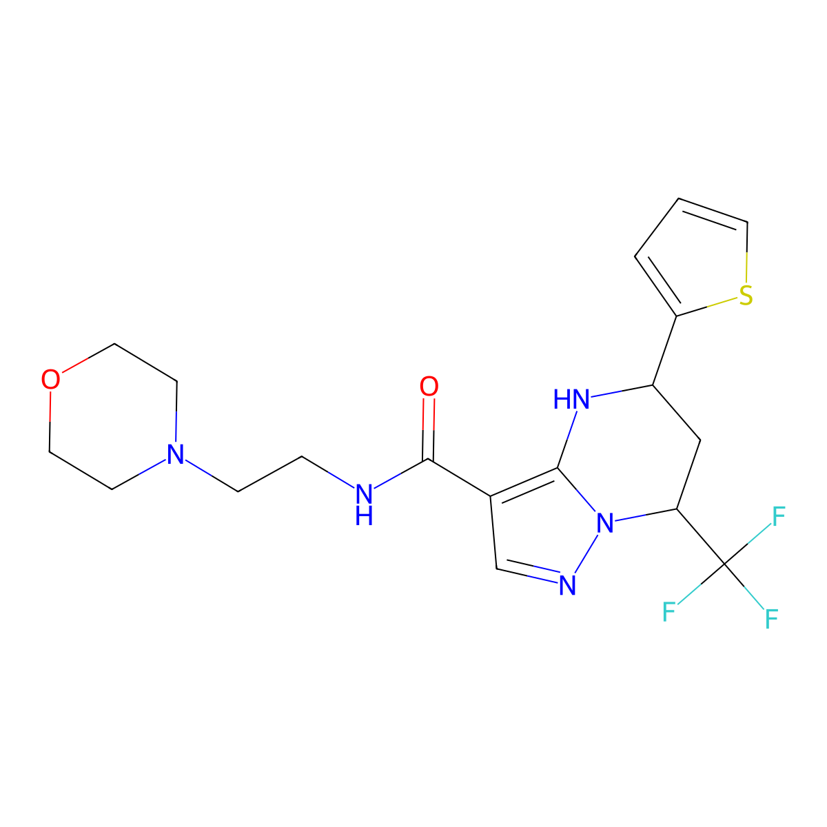 N-(2-morpholinoethyl)-5-(thiophen-2-yl)-7-(trifluoromethyl)-4,5,6,7-tetrahydropyrazolo[1,5-a]pyrimidine-3-carboxamide molecular structure, CAS 332854-43-0