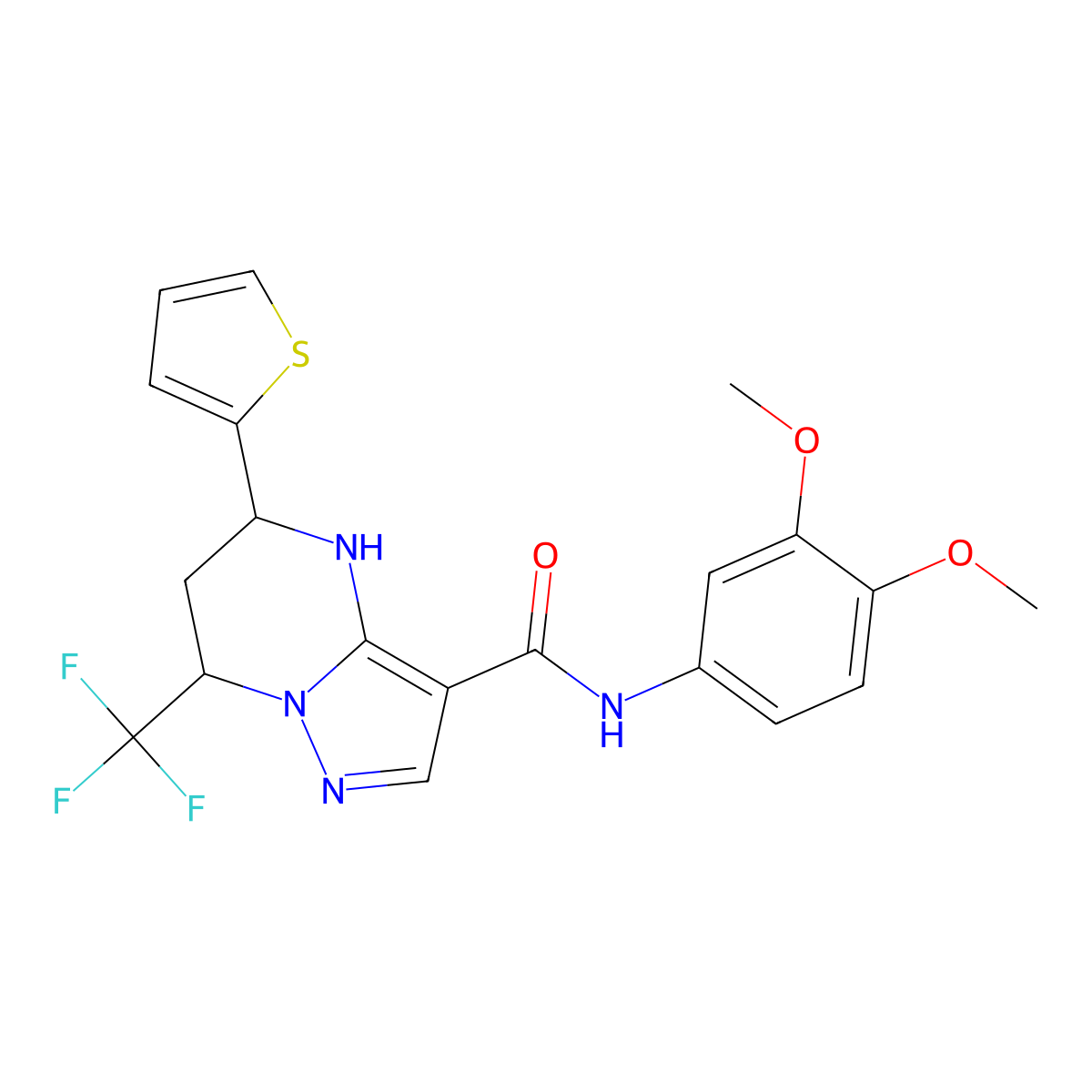 N-(3,4-dimethoxyphenyl)-5-(2-thienyl)-7-(trifluoromethyl)-4,5,6,7-tetrahydropyrazolo[1,5-a]pyrimidine-3-carboxamide molecular structure, CAS 332854-61-2