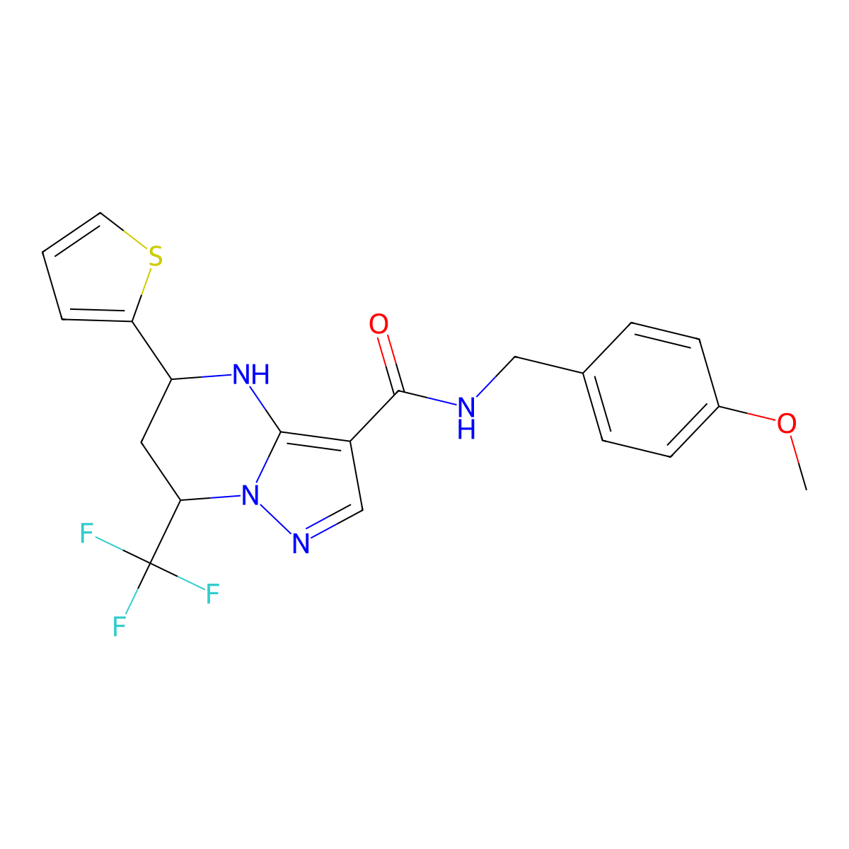 N-(4-methoxybenzyl)-5-(2-thienyl)-7-(trifluoromethyl)-4,5,6,7-tetrahydropyrazolo[1,5-a]pyrimidine-3-carboxamide molecular structure, CAS 332854-64-5
