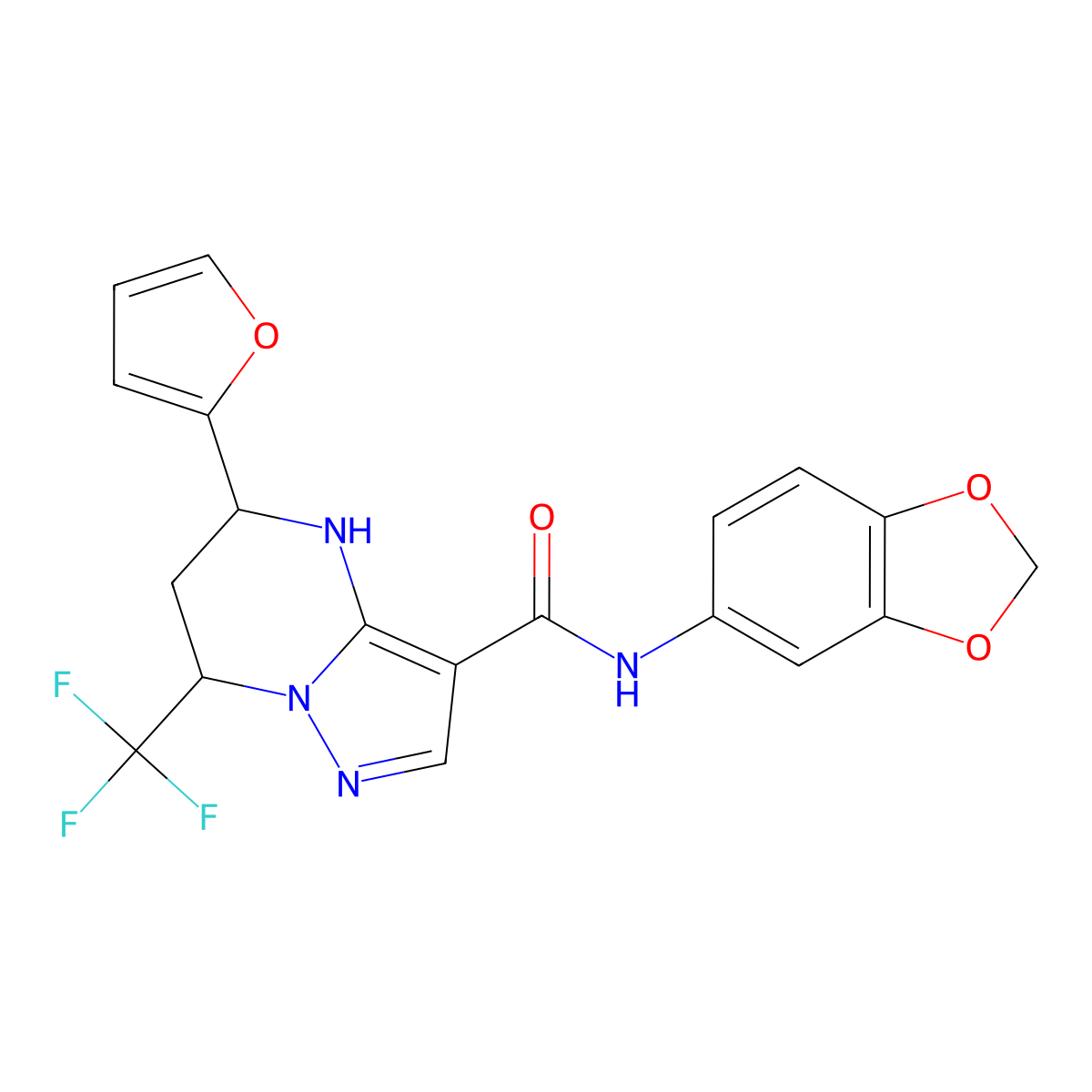 N-(1,3-benzodioxol-5-yl)-5-(furan-2-yl)-7-(trifluoromethyl)-4,5,6,7-tetrahydropyrazolo[1,5-a]pyrimidine-3-carboxamide molecular structure, CAS 332856-15-2