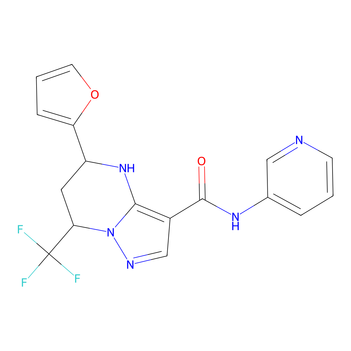 5-(2-furyl)-N-(3-pyridinyl)-7-(trifluoromethyl)-4,5,6,7-tetrahydropyrazolo[1,5-a]pyrimidine-3-carboxamide molecular structure, CAS 332856-20-9