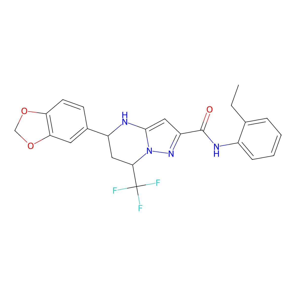 5-(1,3-benzodioxol-5-yl)-N-(2-ethylphenyl)-7-(trifluoromethyl)-4,5,6,7-tetrahydropyrazolo[1,5-a]pyrimidine-2-carboxamide molecular structure, CAS 332856-56-1