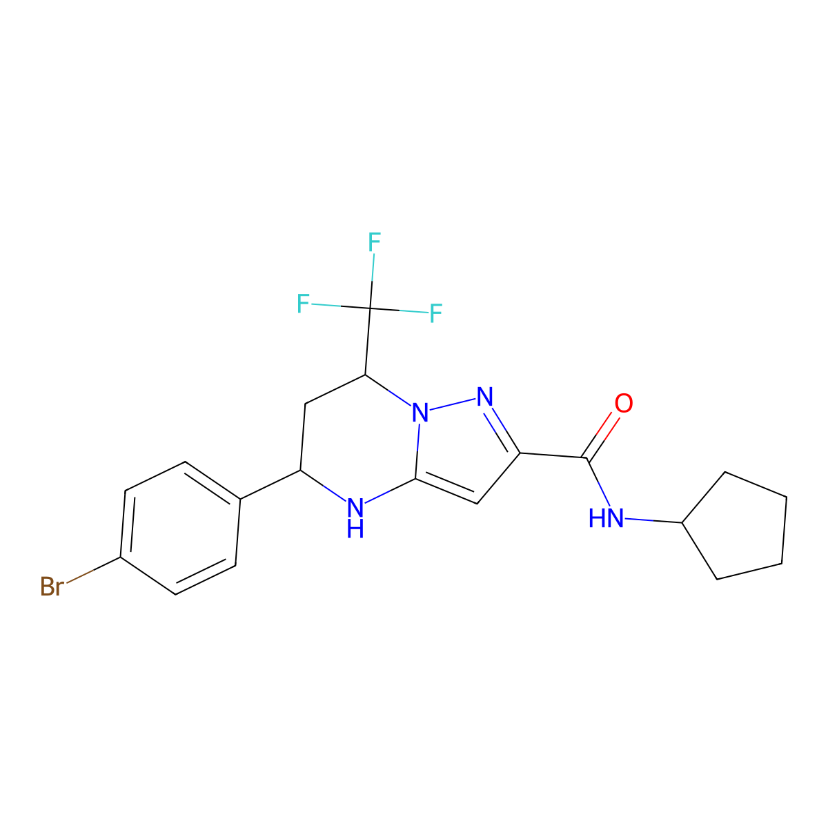 5-(4-bromophenyl)-N-cyclopentyl-7-(trifluoromethyl)-4,5,6,7-tetrahydropyrazolo[1,5-a]pyrimidine-2-carboxamide molecular structure, CAS 332856-68-5
