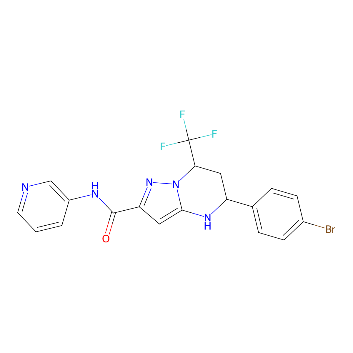 5-(4-bromophenyl)-N-(pyridin-3-yl)-7-(trifluoromethyl)-4,5,6,7-tetrahydropyrazolo[1,5-a]pyrimidine-2-carboxamide molecular structure, CAS 332856-75-4